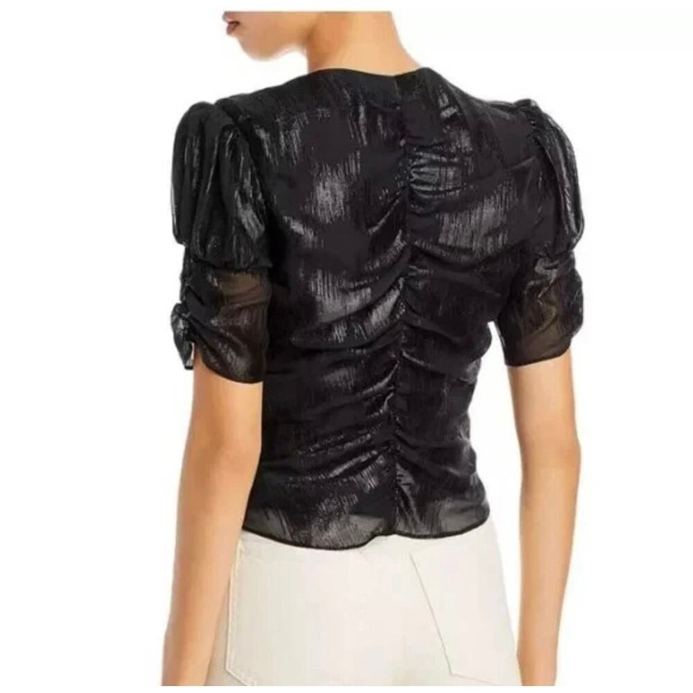 Frame Ruched Sleeve Keyhole Top Nior Black Size Small - Picture 2 of 8